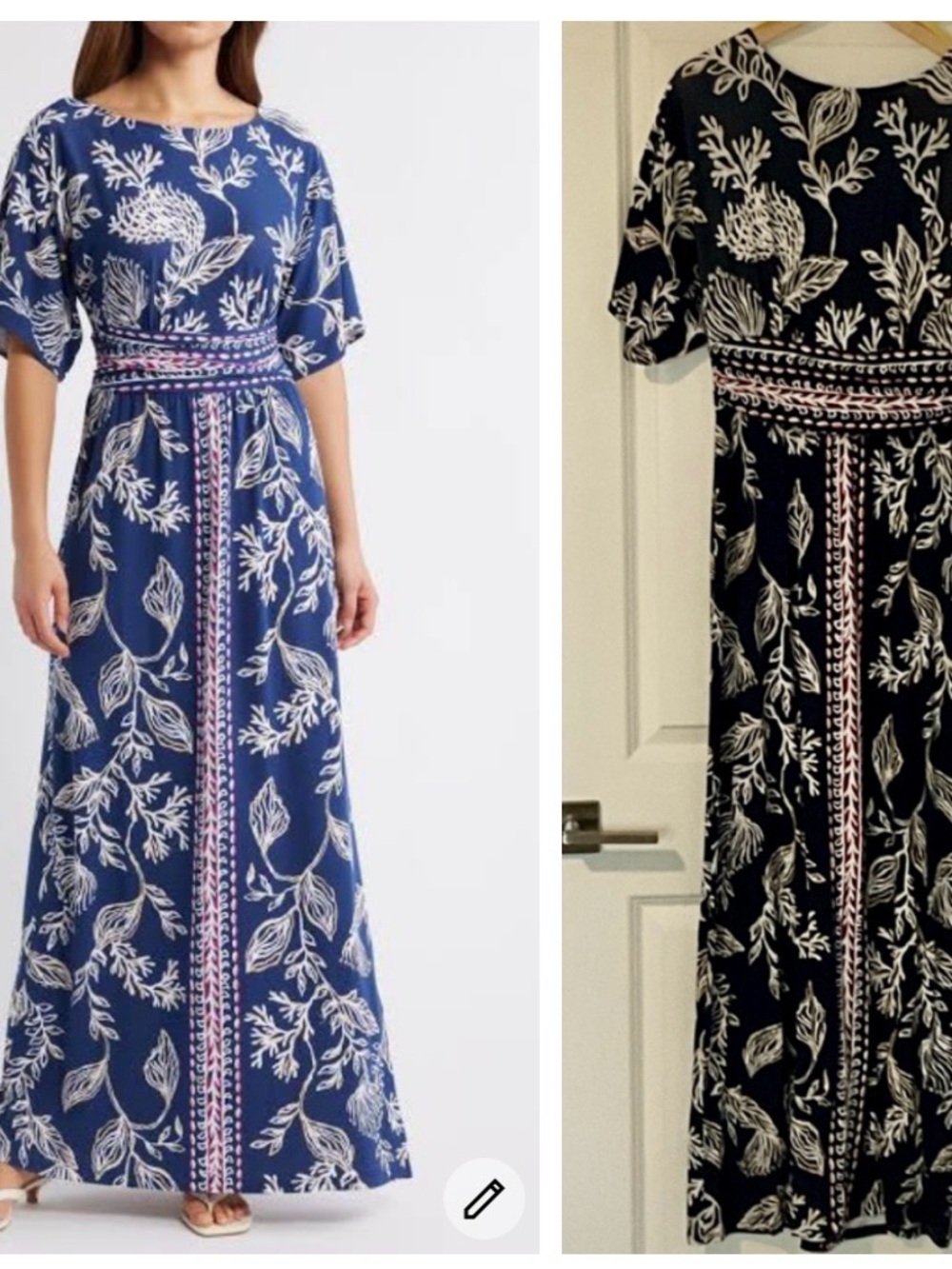 Lilly Pulitzer Parigi boat neck Navy and White Floral Maxi Dress